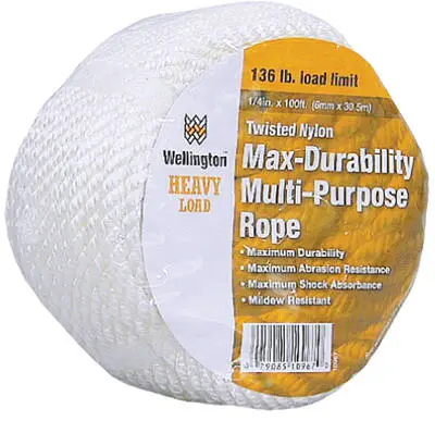Wellington 10967 Nylon Rope 1/4 Inch x 100 Feet Silvery White