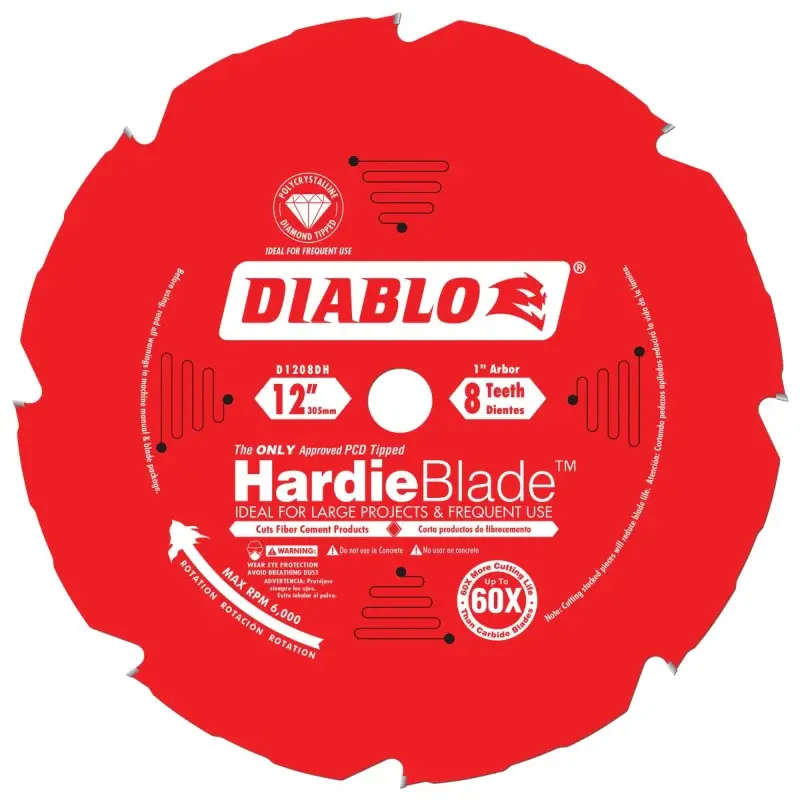 Diablo D1208DH Circular Saw Blade, 12 Dia, 1 Arbor, 8-Teeth, Polycrystalline Cutting Edge