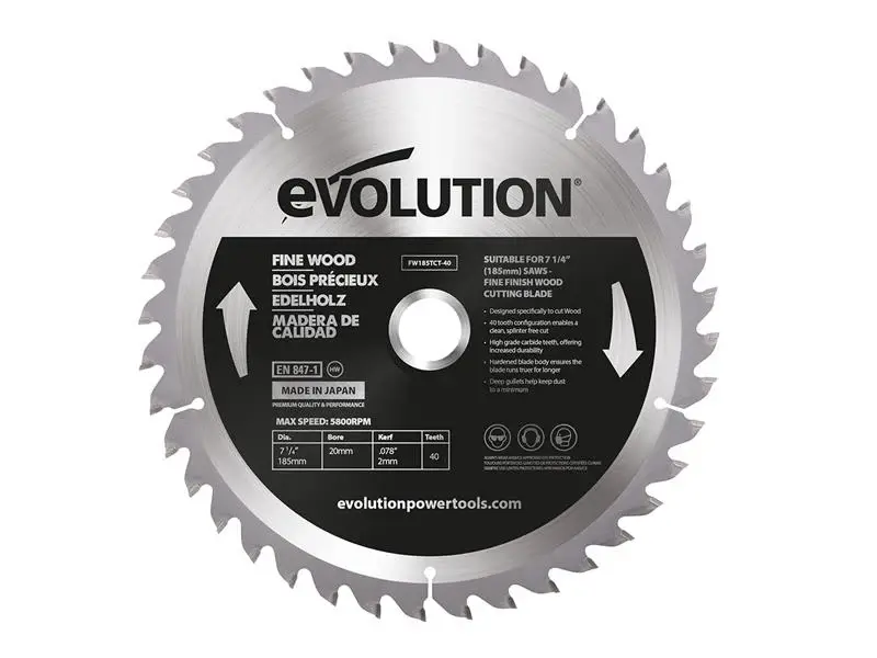 Evolution Premium Wood Mitre/Table Saw Blade 185 x 20mm x 40T