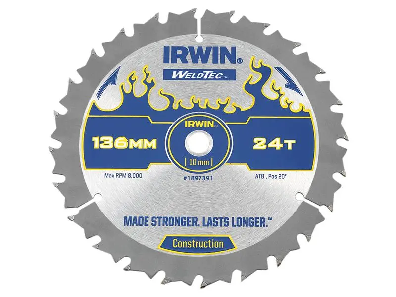 IRWIN Weldtec Rechargeable Circular Saw Blade 136 X 10Mm X 24T Atb