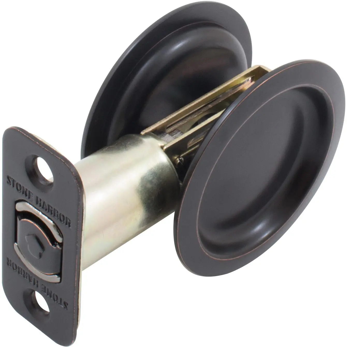 Round Pocket Door Lock Passage Latch 2-3/8 Backset Vintage Bronze Stone Harbor Hardware