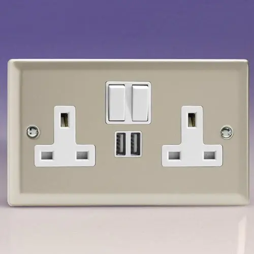 Cylinder Shade Varilight Chrome Twin Socket USB Satin Chromium White Insert