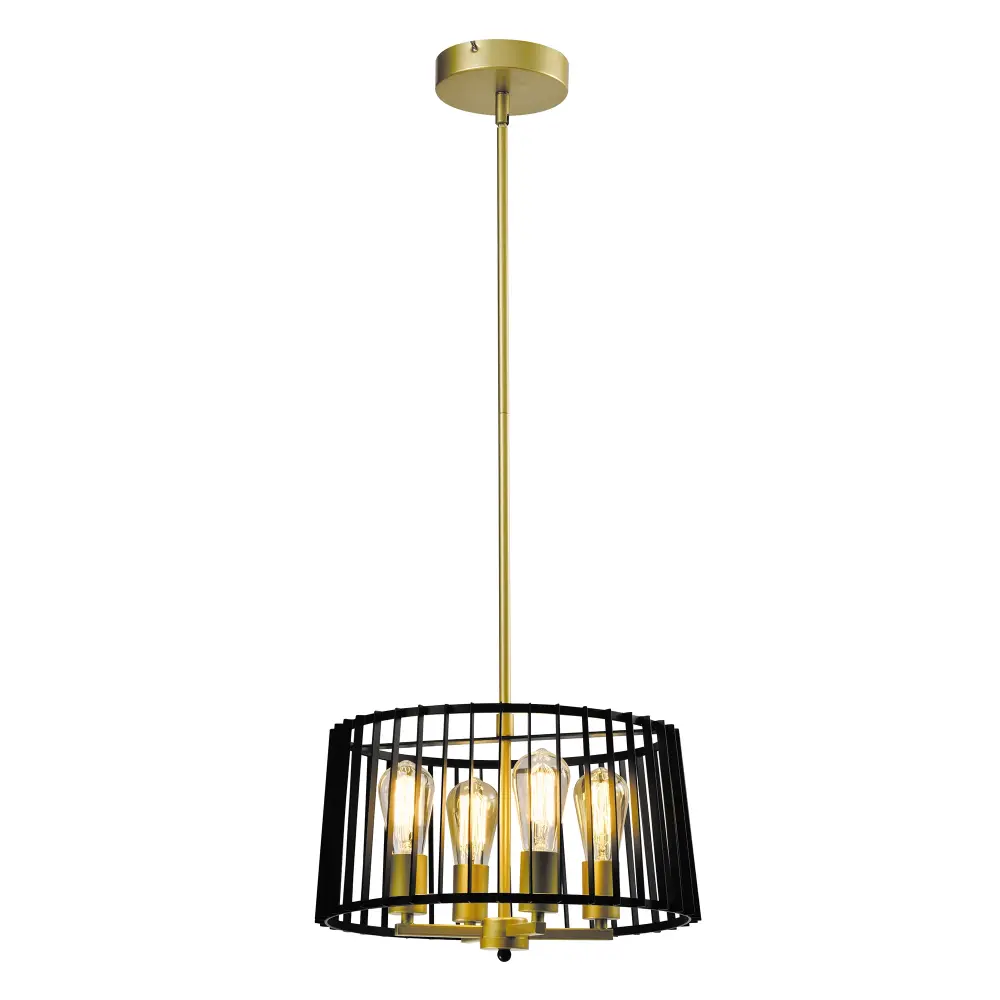 MAXAX 4 - Portable Lantern&Candle Style Drum Black/Gold Pendant Wrought Iron Accents#MX2034-P4BG