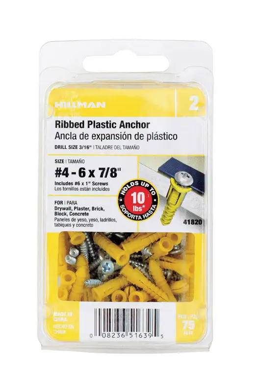 Hillman 0.164 . D x 1-1/4 . L Plastic Ribbed Head Ribbed Anchor 25 Pack