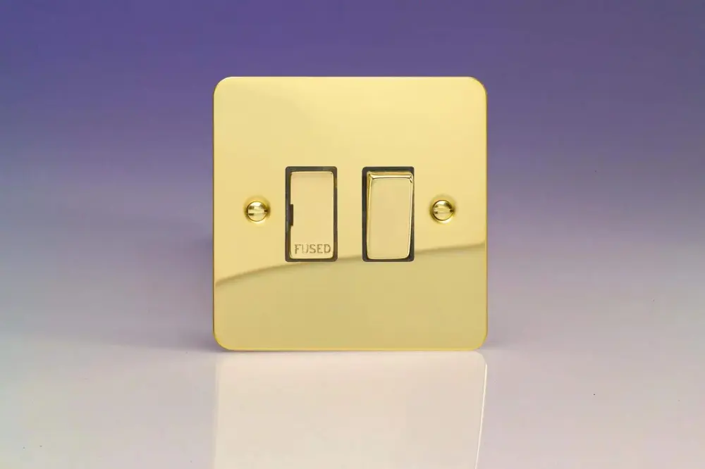 Dimmer Slide Varilight 13A Switched Fused Spur Metal Inserts Smooth Brass XFV6D
