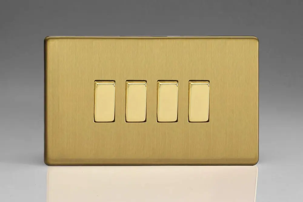 Motion Sensor Varilight Flat Plate Screwless Soft-touch Brass 4 Gang Light Switch Decorative Inserts XDB9S