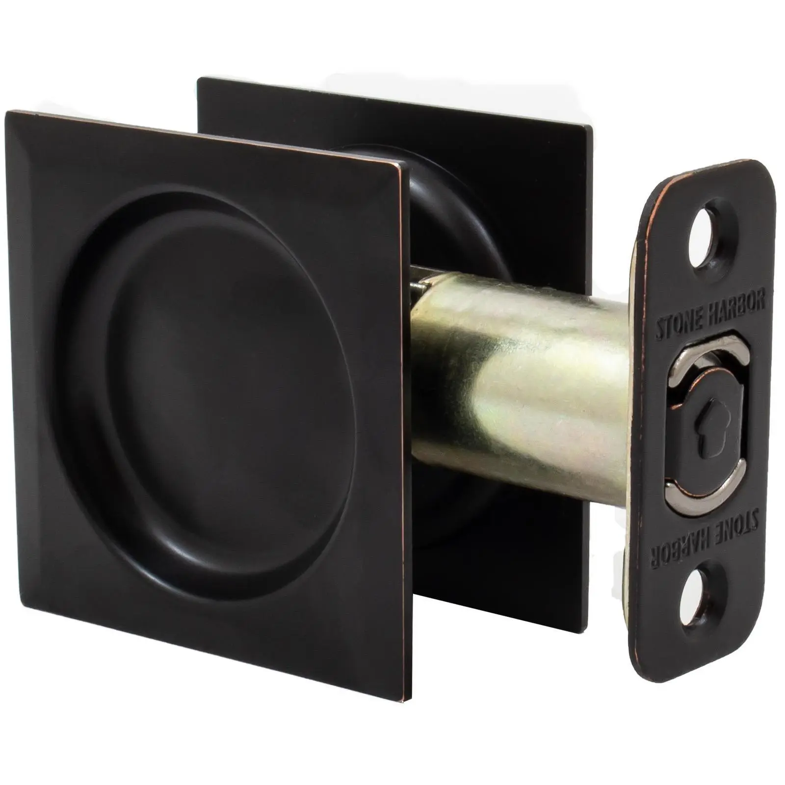 Contemporary Square Pocket Door Lock Passage Latch 2-3/4 Backset Vintage Bronze Hall or Closet