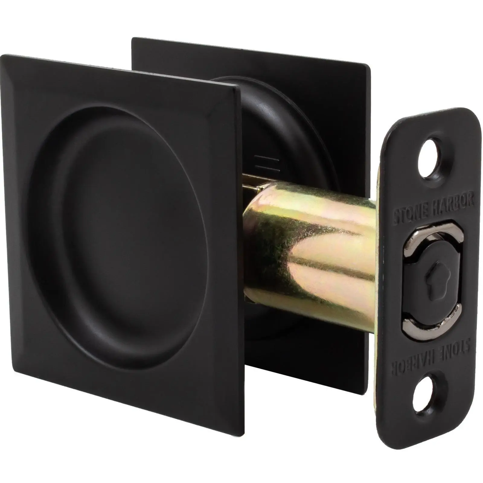 Contemporary Square Pocket Door Lock Passage Latch 2-3/8 Backset Matte Black Hall or Closet