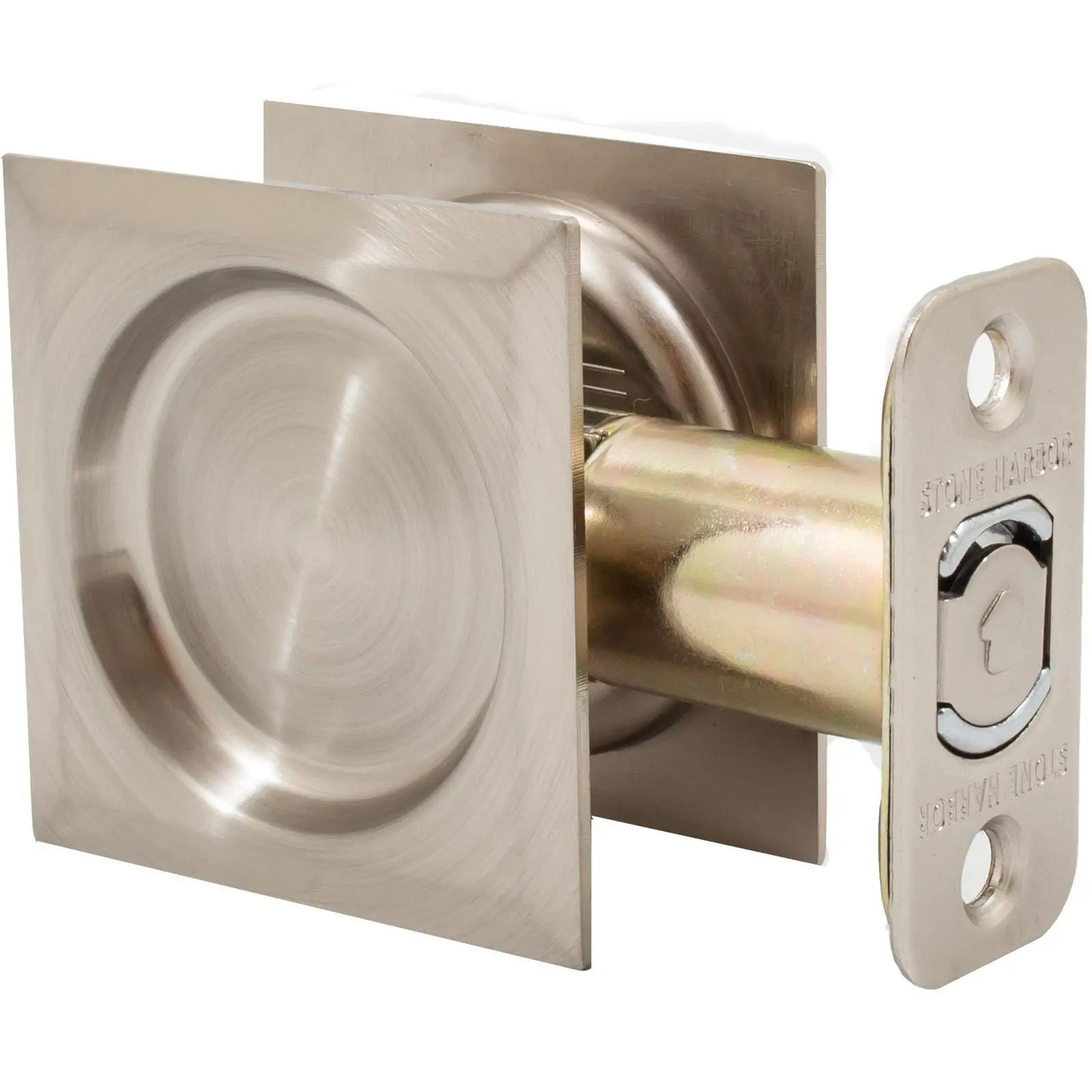 Contemporary Square Pocket Door Lock Passage Latch 2-3/4 Backset Satin Nickel