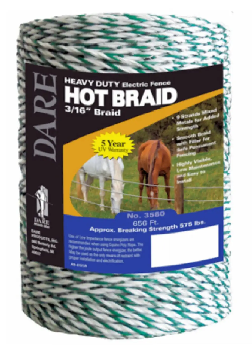 Dare 3580 Hot Braid Poly Rope 3/16 Inch Heavy Duty Use