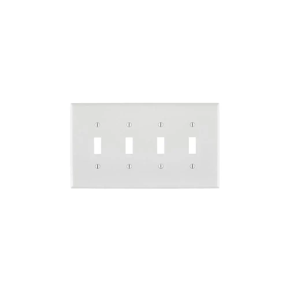 Rust-Resistant PJ4-W Leviton 4-Gang Toggle Device Switch Wallplate, Midway Size, Thermoplastic Nylon, Device Attach - White