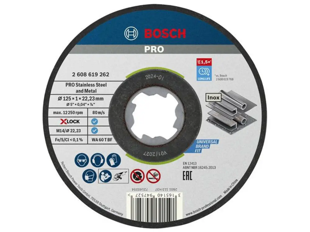 Bosch Powertool Accessories Pro Rust-resistant Steel And Metal Bonded Cutting Disc 125 X 1.0 X 22.23Mm Pack 10