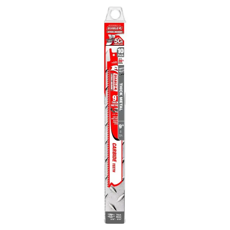 Diablo Steel Demon DS0908CF10 Reciprocating Saw Blade, 1 W, 9 L, 8 TPI, Carbide Cutting Edge