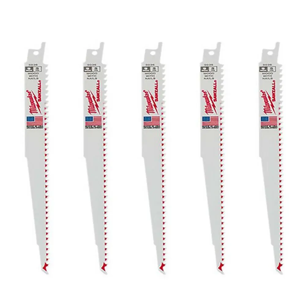 9" LONG MILWAUKEE 5-PACK, 5 TPI, BI-METAL RECIPROCATING SAW BLADES