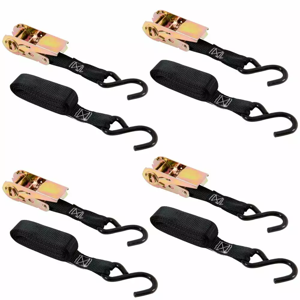 Keeper 10Ft x 1In Ratchet Tie-Down 300Lb Capacity S Hooks 4 Pack