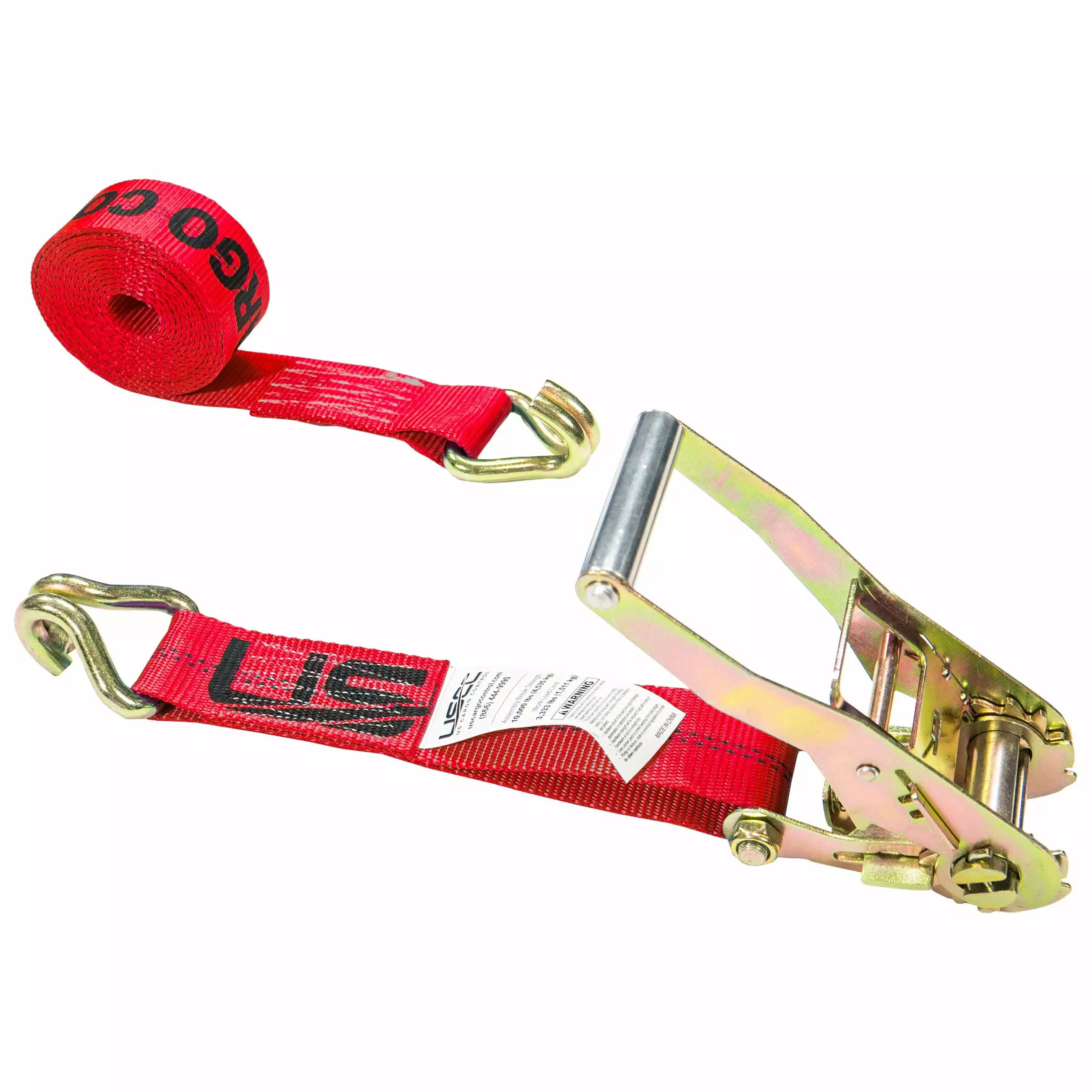 US Cargo Control 2 Inch x 18 Foot Ratchet Strap Double J Hooks Heavy Duty Cargo Securement