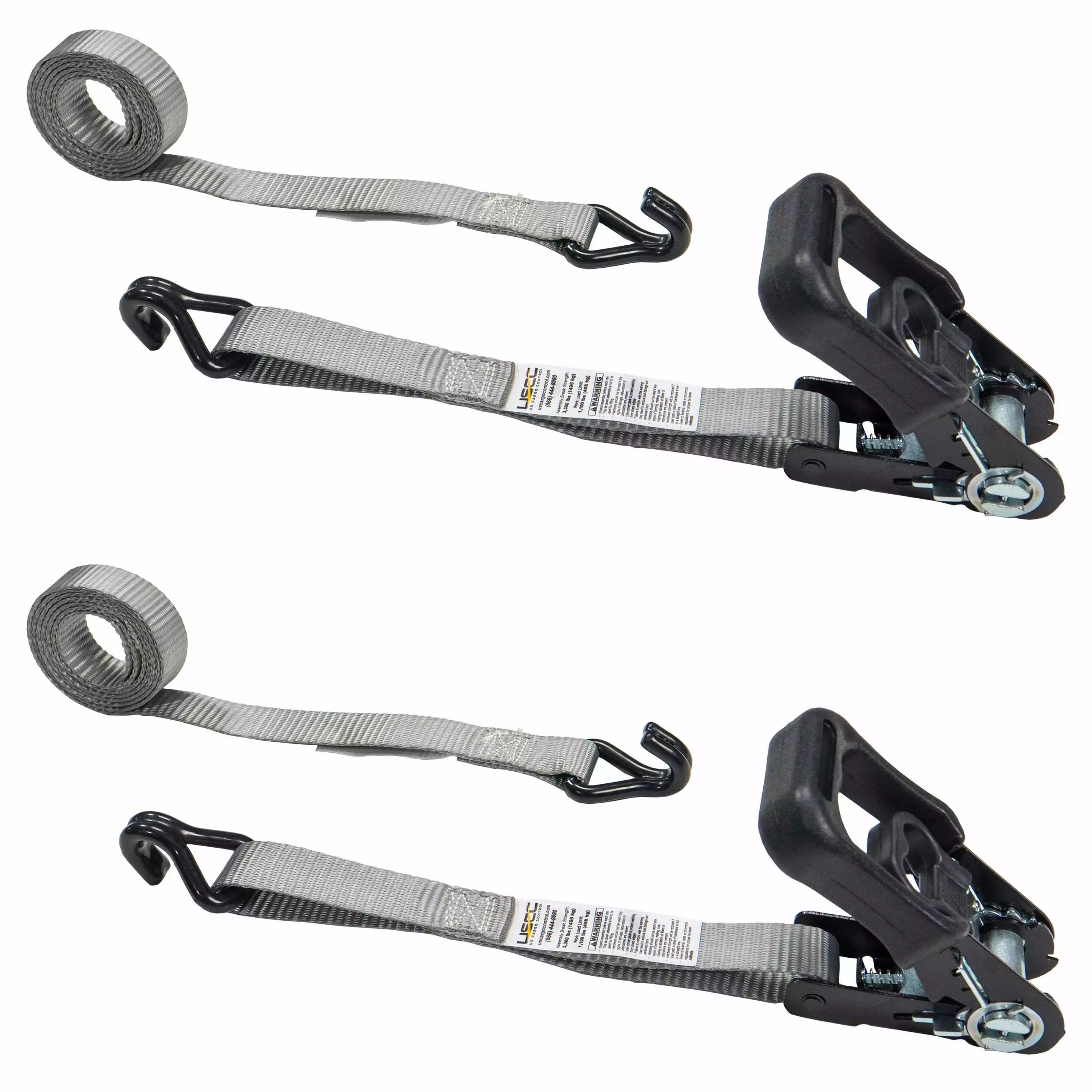 US Cargo Control Rubber Coated Ratchet Straps 1 Inch x 6 Foot Wire Hooks 2 Pack
