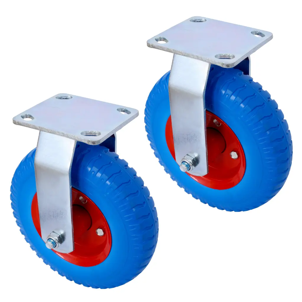 2Pcs 8In Caster Wheels Flat Free Steel Hub And Bracket Heavy Duty Use g-h