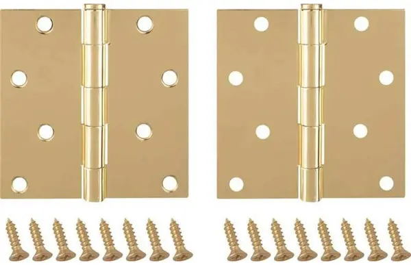 Prosource BH-502PB-PS 4 Inch Square Corner Residential Door Hinges Bright Brass