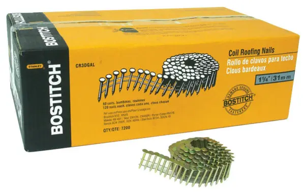 Bostitch CR3DGAL Galvanized Coil Roofing Nails 1-1/4 Inch 7200-Pack