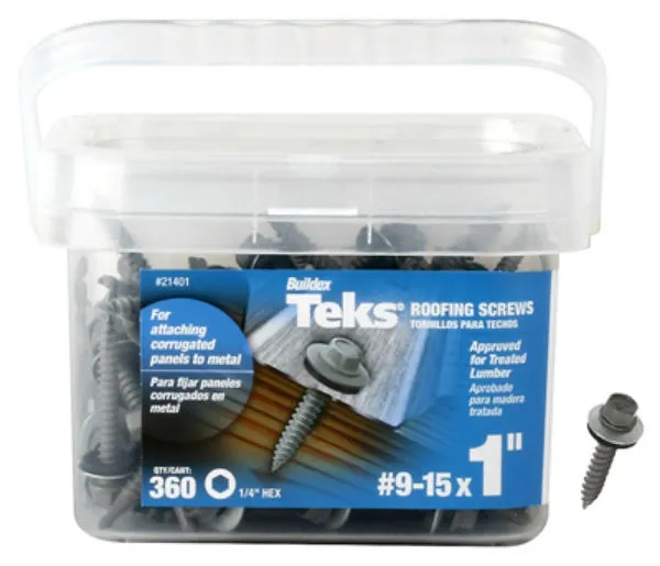 Teks 21401 Hex Head Corrugated Panel-To-Metal Roofing Screws #9-15 x 1 360 Pk