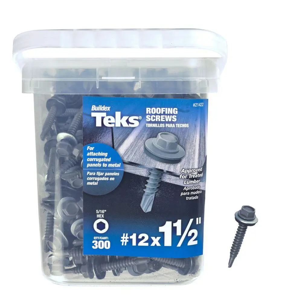 Teks 21422 Metal Hex-Head Roofing Screws #12 x 1-1/2 300-Count