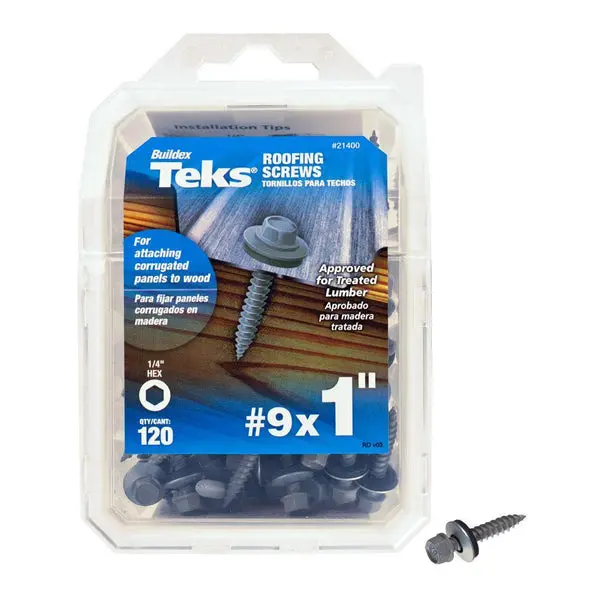 Teks 21400 Hex-Washer-Head Sharp Point Roofing Screws #9 x 1 Inch 120-Count