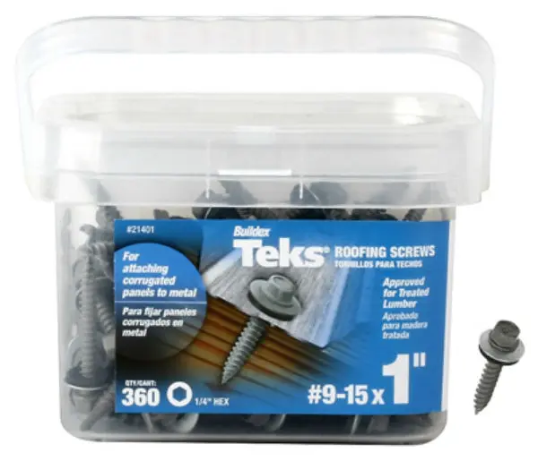 Teks 21401 #9-15 x 1" Hex Head Corrugated Panel-To-Metal Roofing Screws 360 Pack