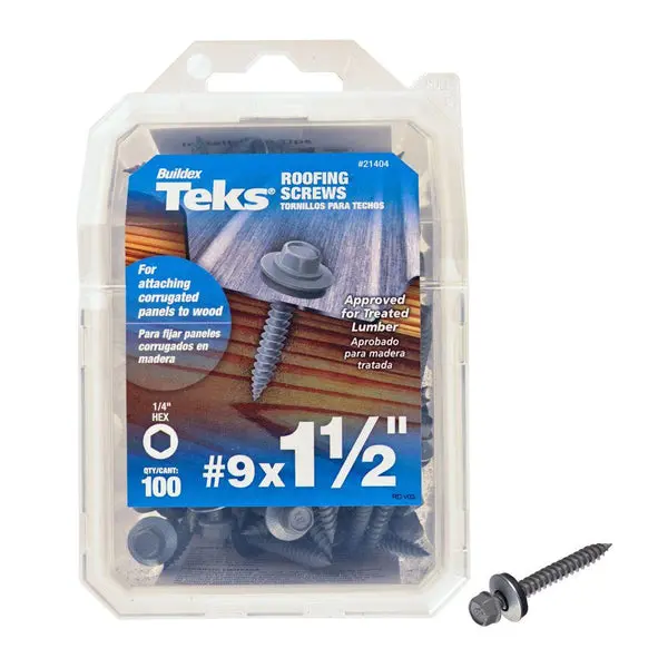 Teks 21404 Hex Washer Head Sharp Point Roofing Screws #9 x 1-1/2 Inch 100-Count