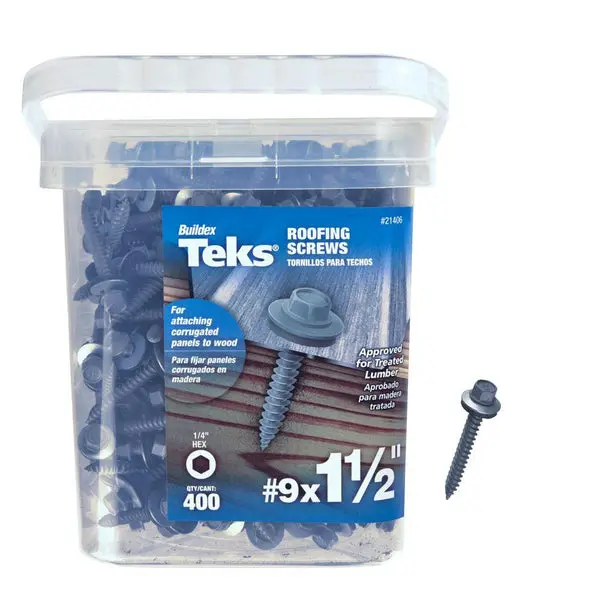 Teks 21406 Drill Point Hex-Head Roofing Screws #9 x 1-1/2 Inch 400-Count