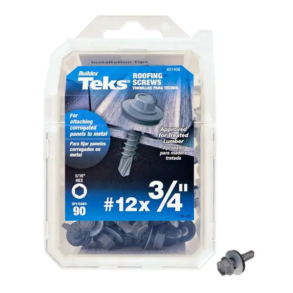Teks 21408 Hex-Washer-Head Drill Point Roofing Screws #12 x 3/4" 90-Count
