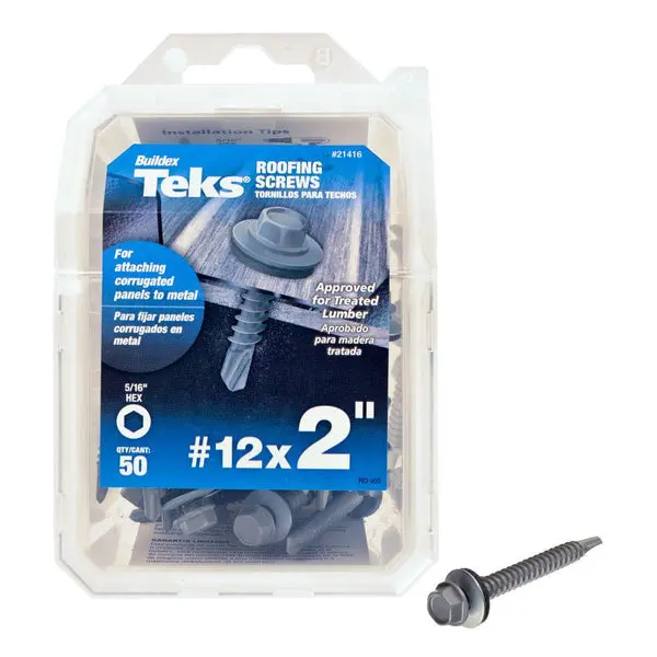 Teks 21416 Hex-Washer-Head Drill Point Roofing Screws #12 x 2" 50-Count