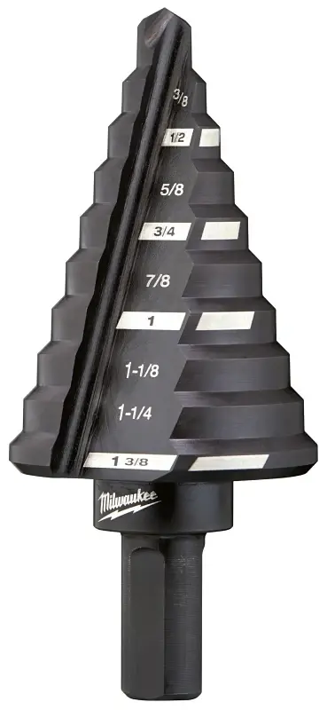 Milwaukee 48-89-9205 #5 Step Drill Bit, 1/4 to 1-3/8 Dia, 3-3/64 OAL, Straight Flute, 2-Flute