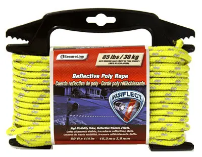 SecureLine Visiflect Poly Rope 1/4 Inch x 50 Feet Caution Yellow High Visibility Safety Rope