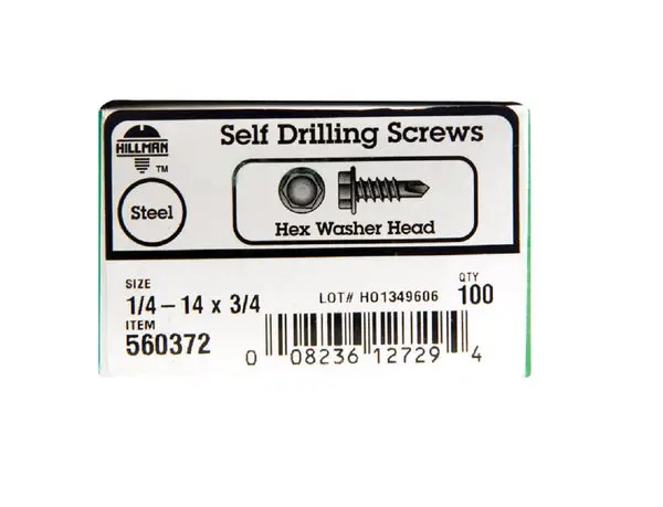 Hillman Fasteners 560372 Self Drilling Screw 1/4-14 x 3/4 Inch 100 Pack Quick Fastening