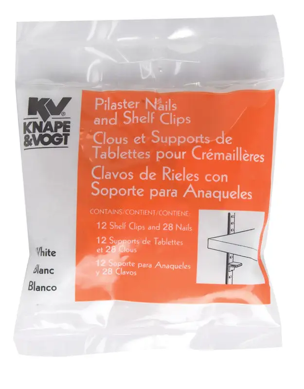 Knape & Vogt White Steel Pilaster Nails and Shelf Clips 23 Ga. 25 lb. Pack 10