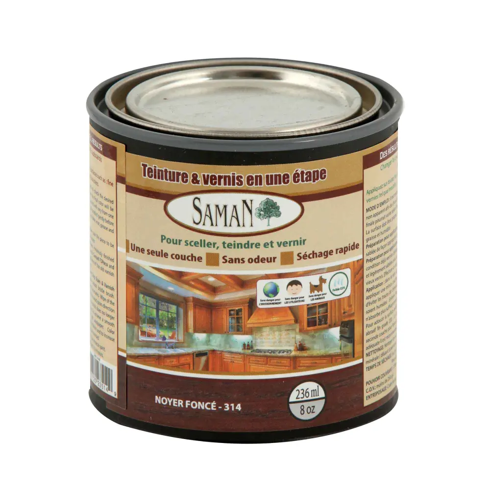 Dark Walnut One Step Wood Stain and Varnish, 236 ml