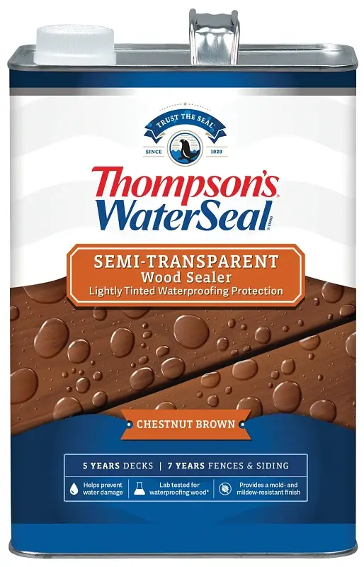 Thompson's WaterSeal TH.092301-16 Waterproofing Stain, Semi-Transparent, Liquid, Chestnut Espresso, 1 gal