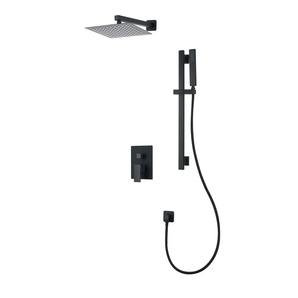 Shower Faucet Balanced Pressure Valve Hand Shower and Slide Bar, Satin Black