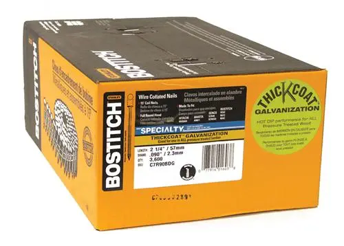 Bostitch C7R90BDG Ring Shank Coil Siding Nails 2-3/16 x 0.092 3600-Count Durable Siding Work