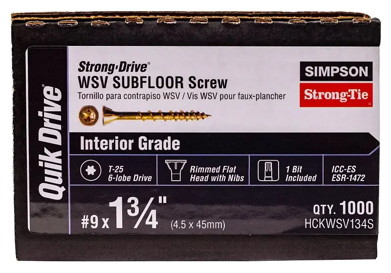 Simpson Strong-Tie Strong-Drive WSV HCKWSV134S Subfloor Screw, #9 Thread, 1-3/4 L, Rimmed Flat Head, T25 Drive