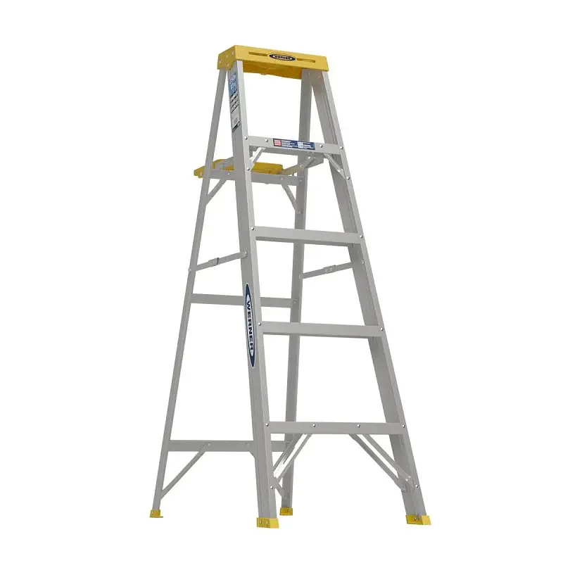 WERNER 365 Step Ladder, 5 ft , 4-Step, 250 lb, Type I Duty Rating, 3 D Step, Aircraft-grade, Blue