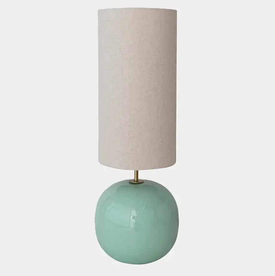Enameled Metal Table Lamp w/ Flax Shade, Mint