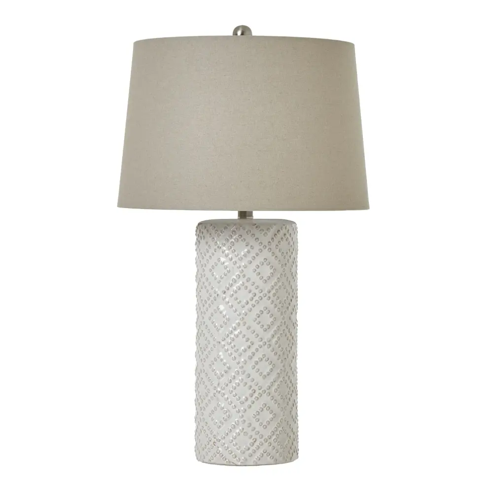 White Beaded Porcelain Lamp Linen Shade | UL Listed