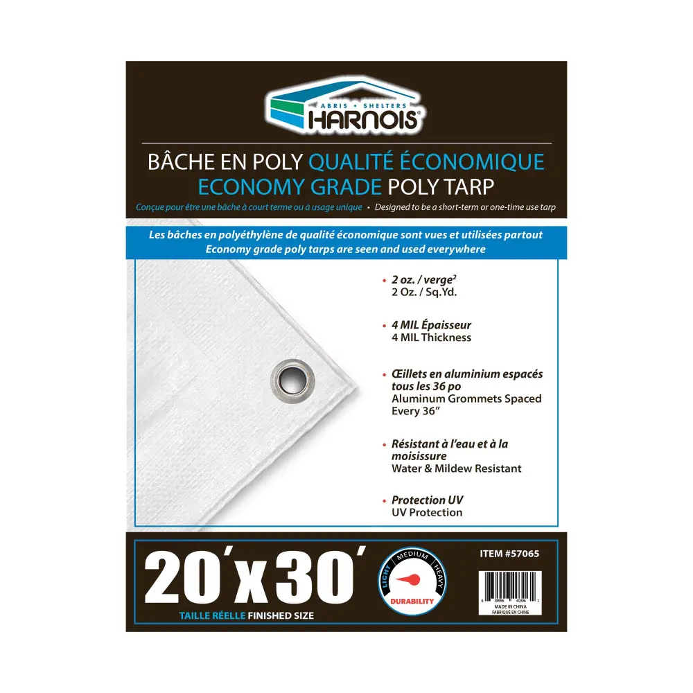 Economy Grade Clear Pearl Poly Tarps, 20' x 30'