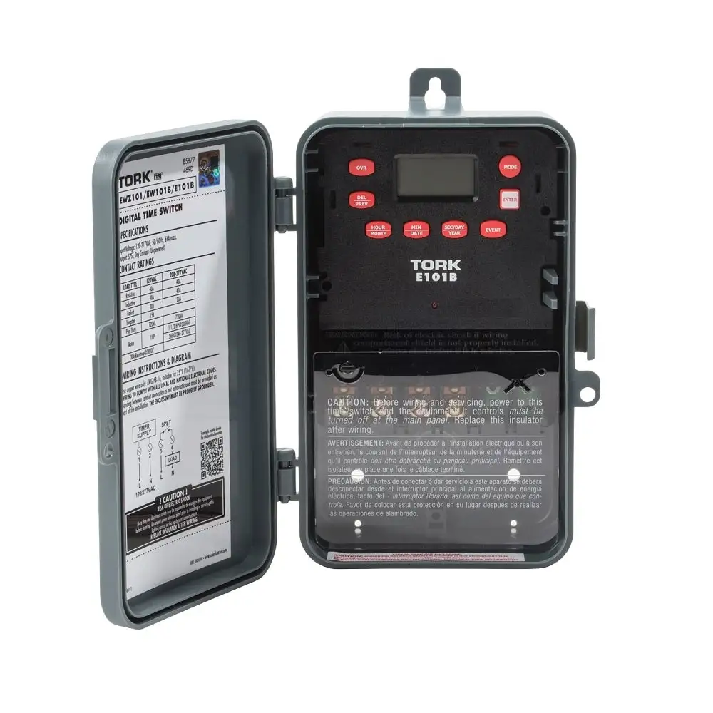 Tork E101B Multi-Purpose Digital Timer 24-Hour Cycle 30 Amp Gray