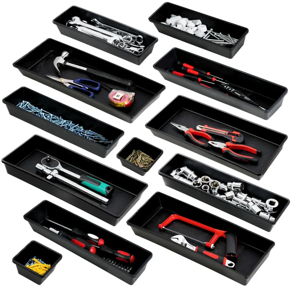 ONREVA 12 PCs Tool Box Organizer Tray Set, Toolbox Storage Non-slip Trays, Rolling Tool Chest Drawer Dividers, Tool Cabine...