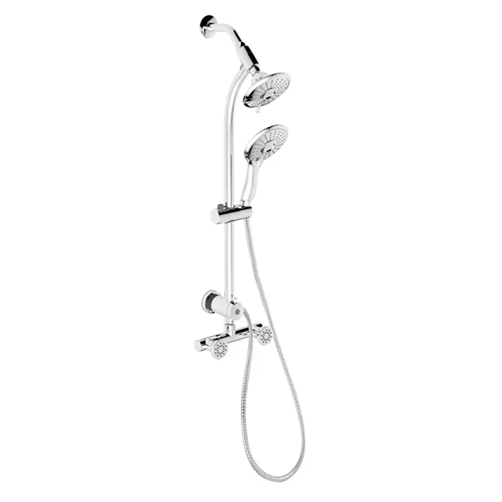Fixed Shower Head and Slide- Hand Shower Body Jets, Shiny metal