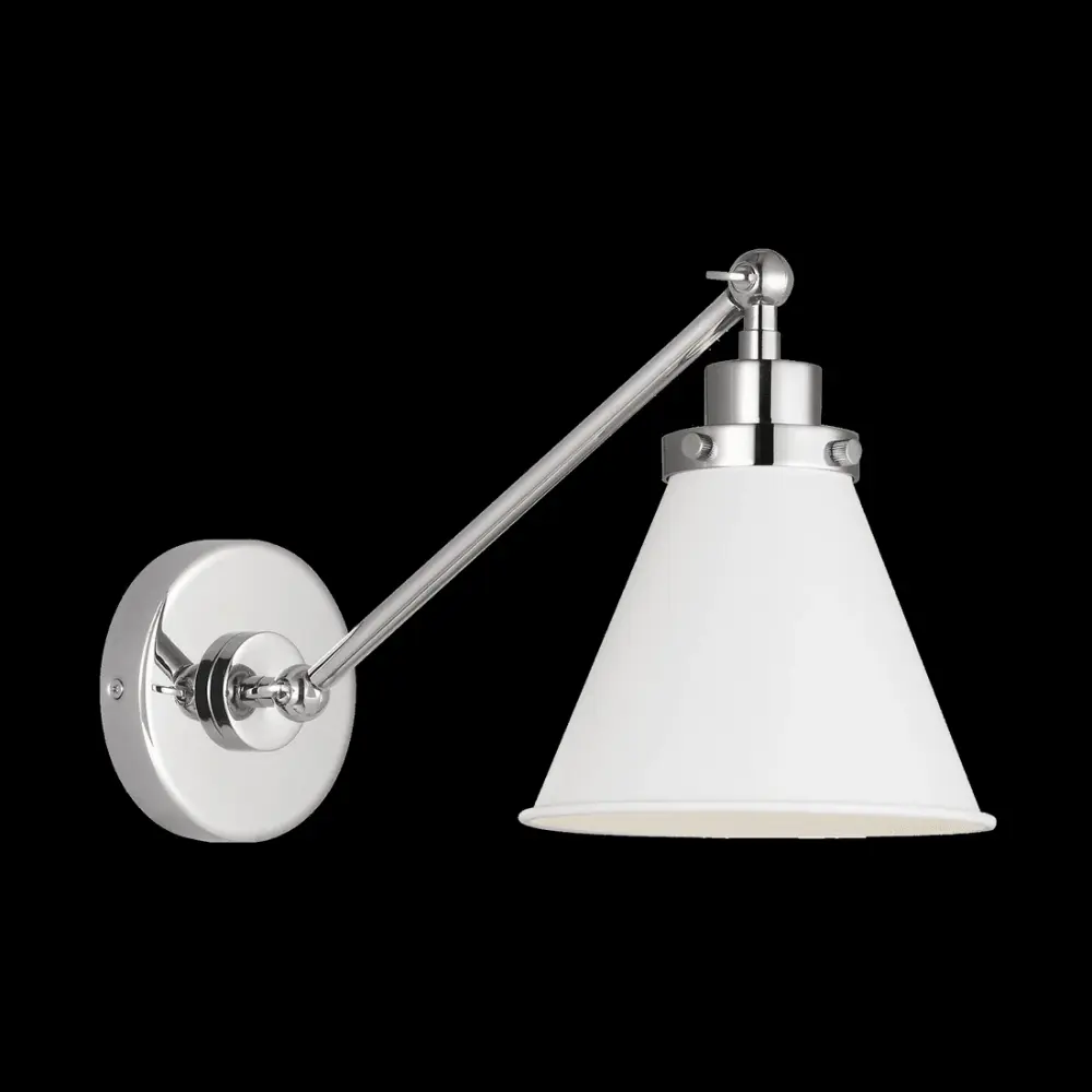 Wellfleet Single Arm Cone Task Sconce - Matte White & Polished Nickel Matte Chalk