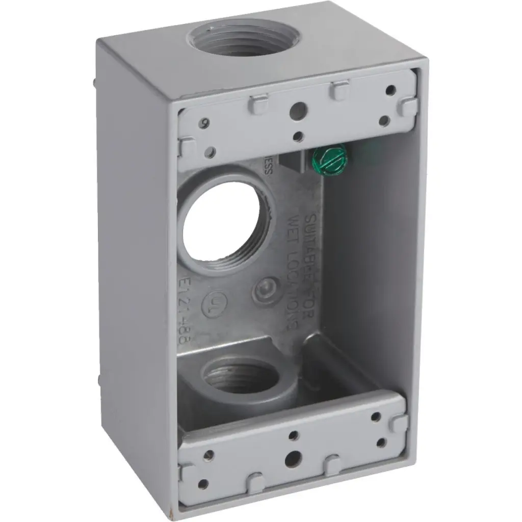 Bell Single Gang 3/4 . 3-Outlet Gray Aluminum Weatherproof Outdoor Outlet Box